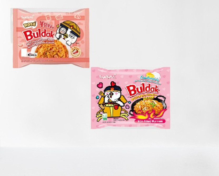 Samyang Buldak Chicken Rose&Carbonara Flavour Korean Noodles-140g (Pack of 2)|(Imported) Instant Noodles Non-vegetarian(2 x 140 g)