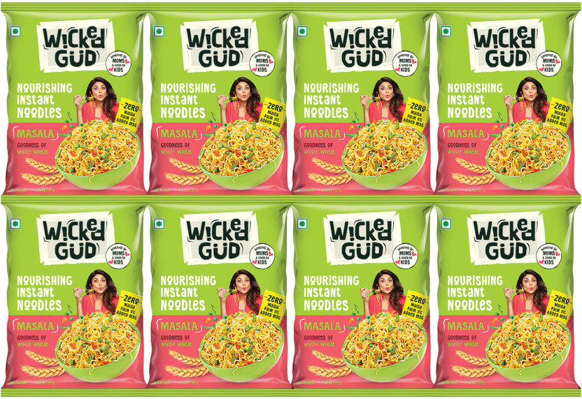 WickedGud Masala Noodles | Whole Wheat | No Maida Instant Noodles Vegetarian(8 x 60 g)