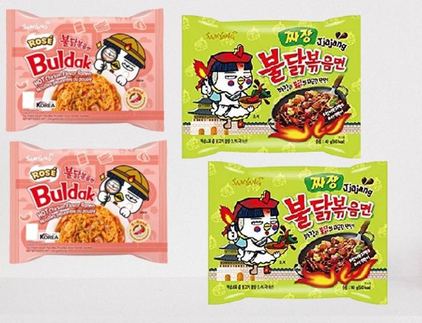 Samyang Buldak Chicken Rose&O.Jijjang Flavour Korean Noodles(Pack of 4