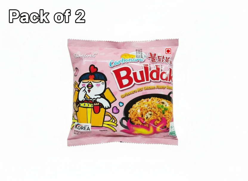 Samyang Buldak Carbonara Hot Chicken Flavor Ramen – Pack of 2 Instant Noodles Non-vegetarian(2 x 130 g)