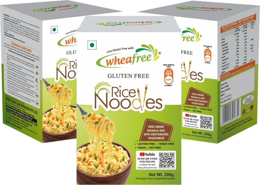 wheafree Rice Noodles - Gluten Free - Pack of 3 (200g each) Instant Noodles Vegetarian(3 x 200 g)