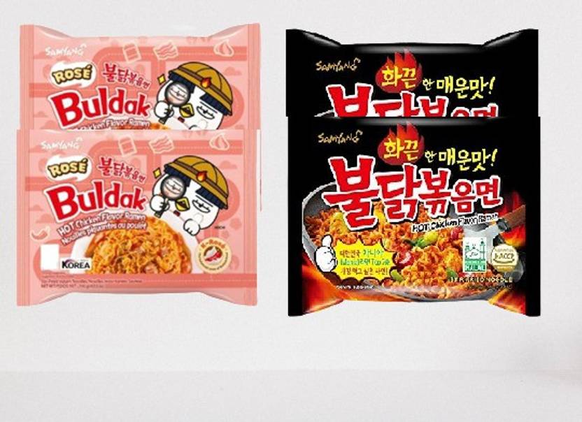Samyang Buldak Chicken Rose&StirFry Flavour Korean Noodles(Pack of 4)(Imported) Instant