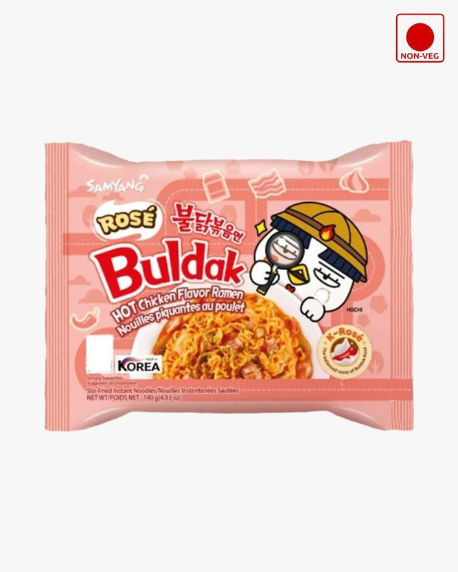 Samyang Buldak Chicken Rose Flavour Instant Korean Noodles-140g (Pack of 1)|(Imported) Instant Noodles Non-vegetarian(140 g)