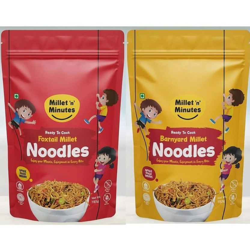 Millet 'n' Minutes BARNYARD AND FOXTAIL MILLET NOODLES COMBO - PACK OF 2 Hakka Noodles(2 x 180 g)