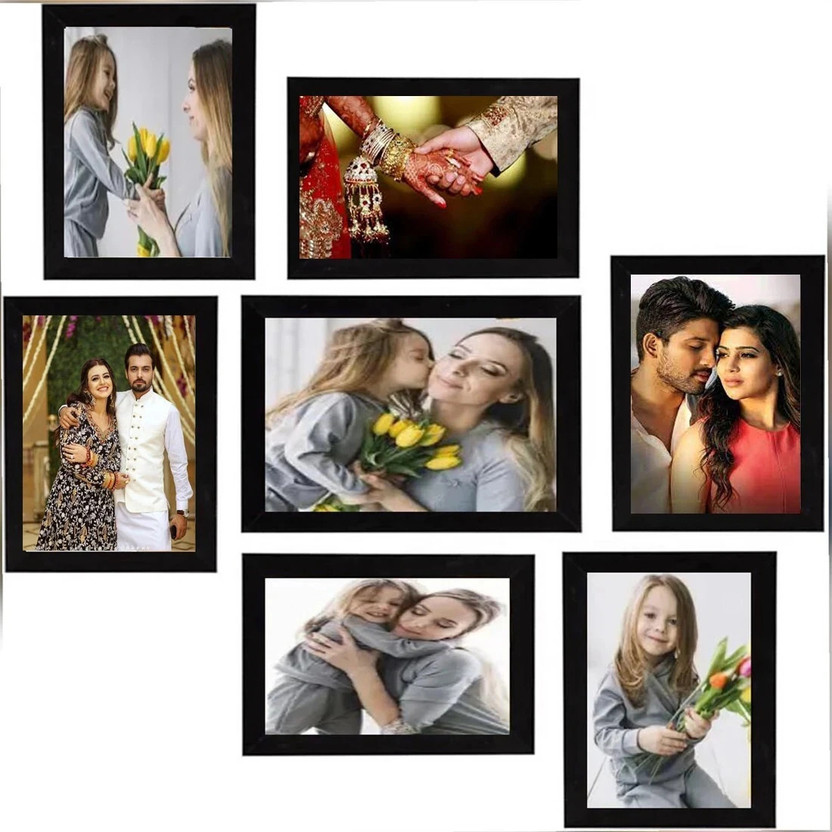 SJM ENTERPRISES Wood Wall Photo Frame(Black, 7 Photo(s), 5 X 7 inch -1 pic, 4 x 6 inch -6 pic)