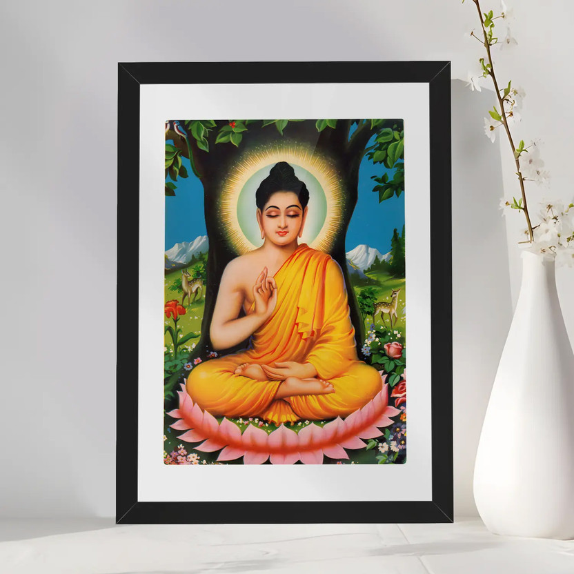 Giftway MDF Wall Photo Frame(Black, 1 Photo(s), 9.6*13.1 Inch, Gautam Buddha Photo Frame, High-Quality Print for Spiritual Wall Art, Perfect for Living Room, Office)