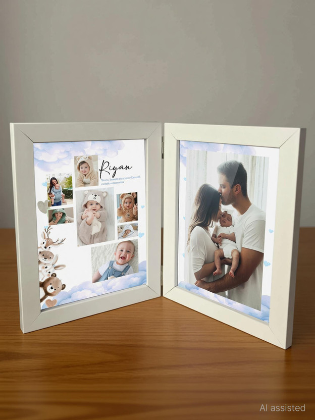 Giftway MDF Table Photo Frame(White, 1 Photo(s), Foldable Photo Frame |Send Photo 73038 86316 | Baby Naming Ceremony Gifts for New Born Baby Boy)
