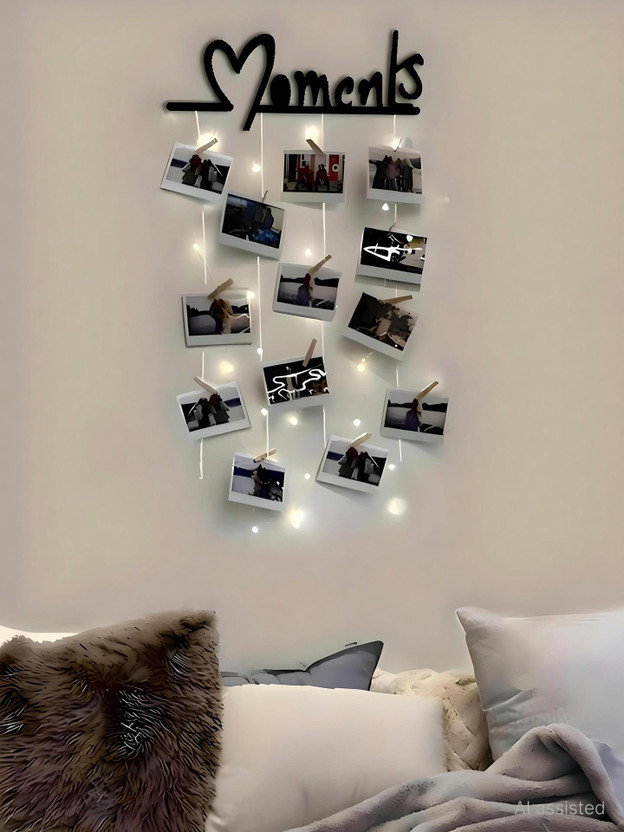 VAH Wood Wall Photo Frame(Black, 16 Photo(s), With LED Light)