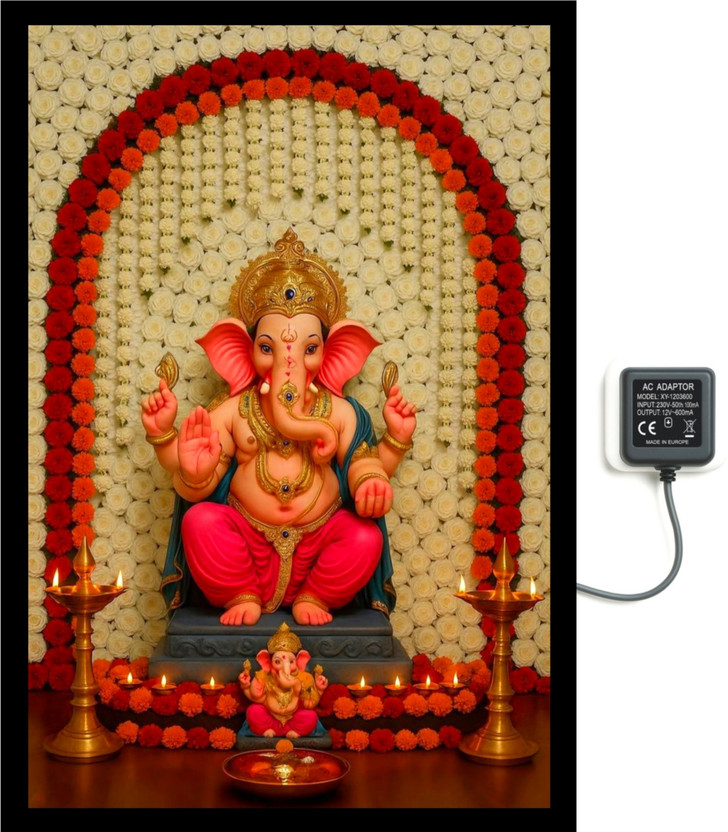 AluminiumFrame Metal Wall Photo Frame(Black, 1 Photo(s), Ganesha Led light Aluminium photo frame 12x18 inch)