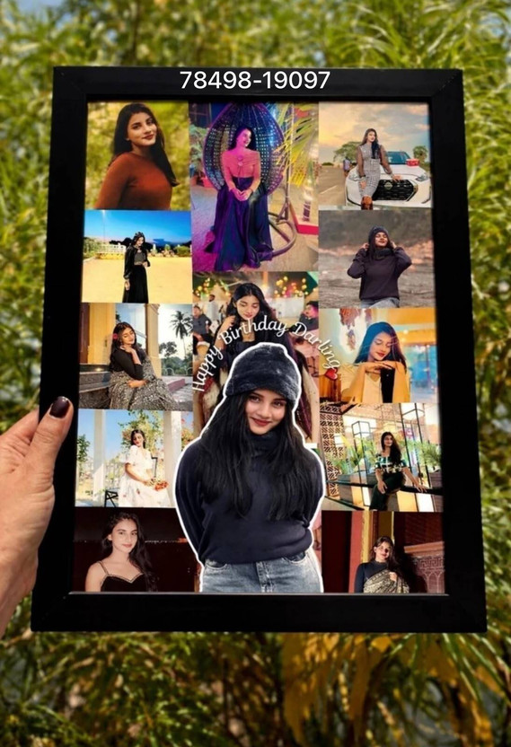 SHREE CRAFT Wood Wall Photo Frame(Black, 7 Photo(s), Simple A4 size Photo Frame Add Your Photo, Name & Message | Personalized Gift for Couples, Birthday & Home Decor Send | photos on (78498 19097) And Get Digital Reprint)