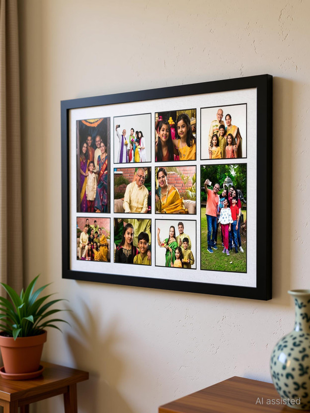 HSB MDF Wall Photo Frame(Black, 9 Photo(s), Send Photo WP -94688-46787 A4 Size ) Digital Reprint Wooden Photo Frames Personalized Print)