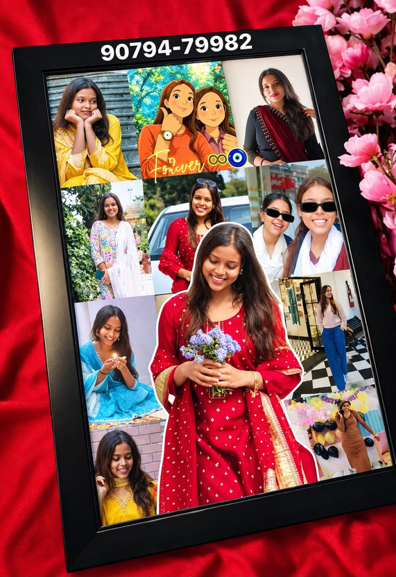 SHREE CRAFT Wood Wall Photo Frame(Black, 13 Photo(s), Simple A4 size Photo Frame Add Your Photo, Name & Message | Personalized Gift for Couples, Birthday & Home Decor Send | photos on (90794 79982) And Get Digital Reprint)
