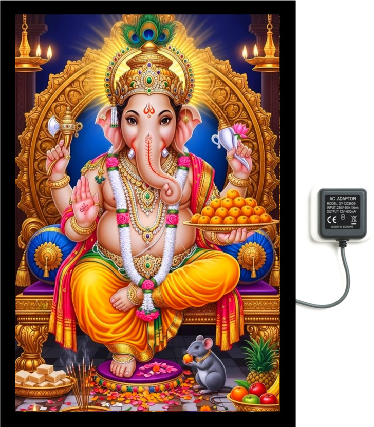 AluminiumFrame Metal Wall Photo Frame(Black, 1 Photo(s), Ganesha Led light Aluminium photo frame 12x18 inch)