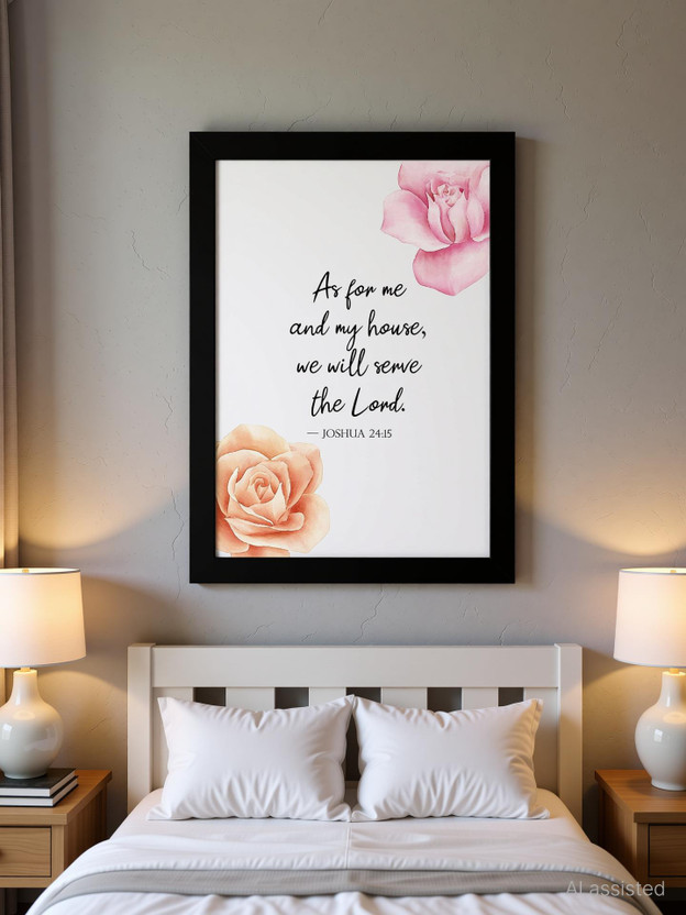 As For Me And My House - Bible Verse Wall Photo Frame Wall Poster, Bible Quotes Print with Frame, Home, Office Decor, Bible Quotes Poster Framed Fine Art Print(13.6 inch X 10.2 inch)