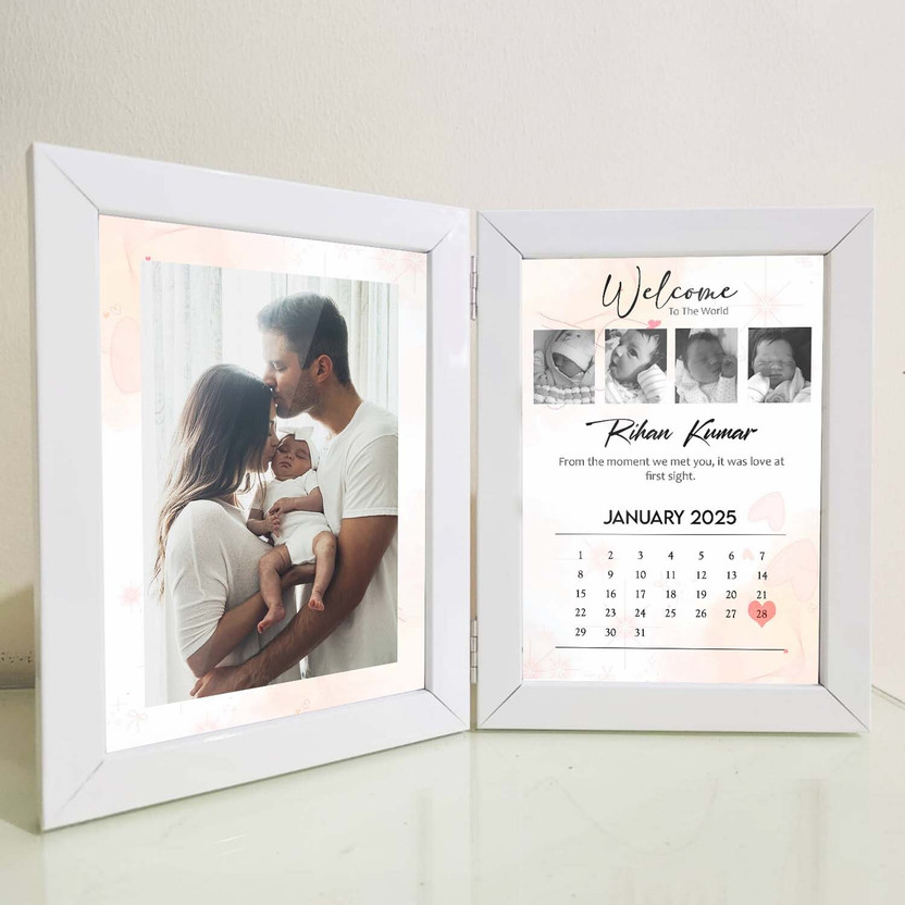 Giftway MDF Table Photo Frame(White, 1 Photo(s), Book Type Foldable Photo Frame |Send Photo 73038 86316 | Baby Naming Ceremony Gifts for New Born Baby Boy)