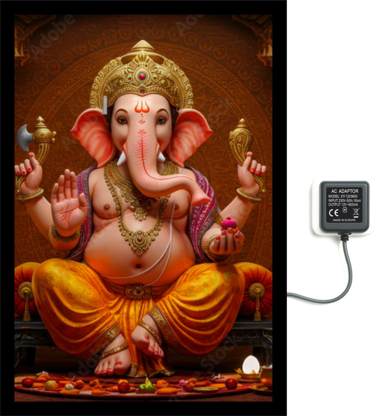 BauddhaStudio Metal Wall Photo Frame(Black, 1 Photo(s), Ganesha Led light Aluminium photo frame 12x18 inch)