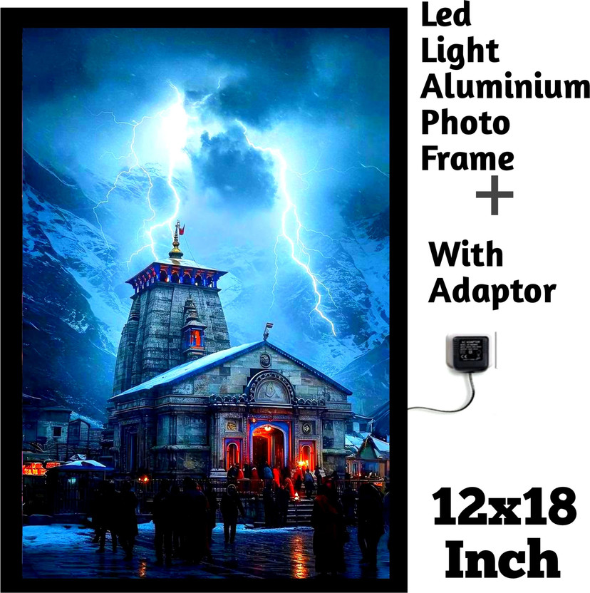 AluVista Metal Wall Photo Frame(Black, 1 Photo(s), Kedarnath Temple photo frame 12x18 inch)