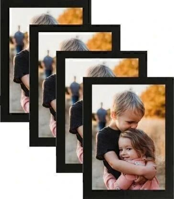TEENA CREATIONS Wood Wall Photo Frame(Black, 4 Photo(s), A4 Size Set of 6 Frame, With Free Hanging Accessories)