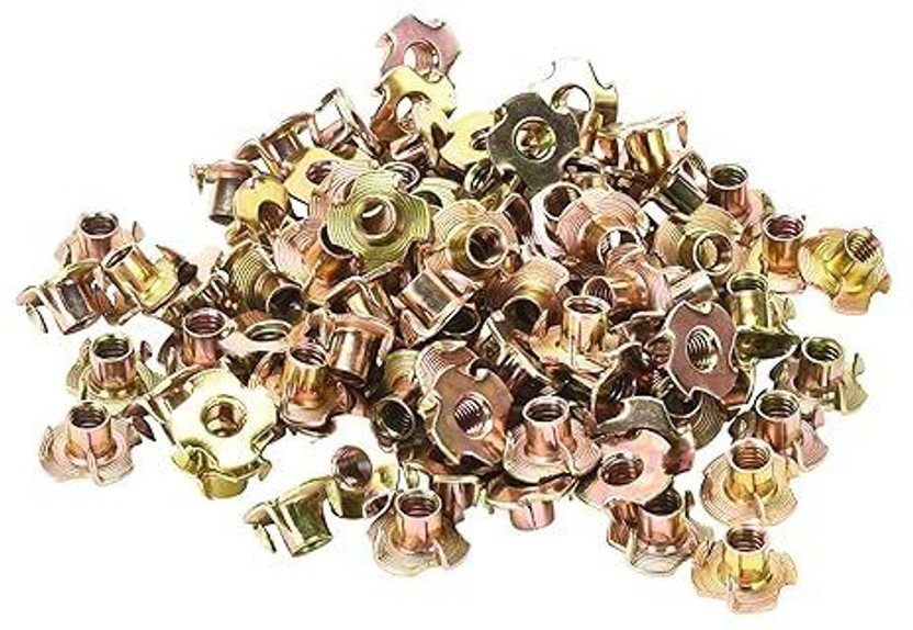 MOHTASHIM Nut Yellow Zinc (M6) T-Nut Ideal for Wood, Particle & Composite Materials 100pcs(zinc)