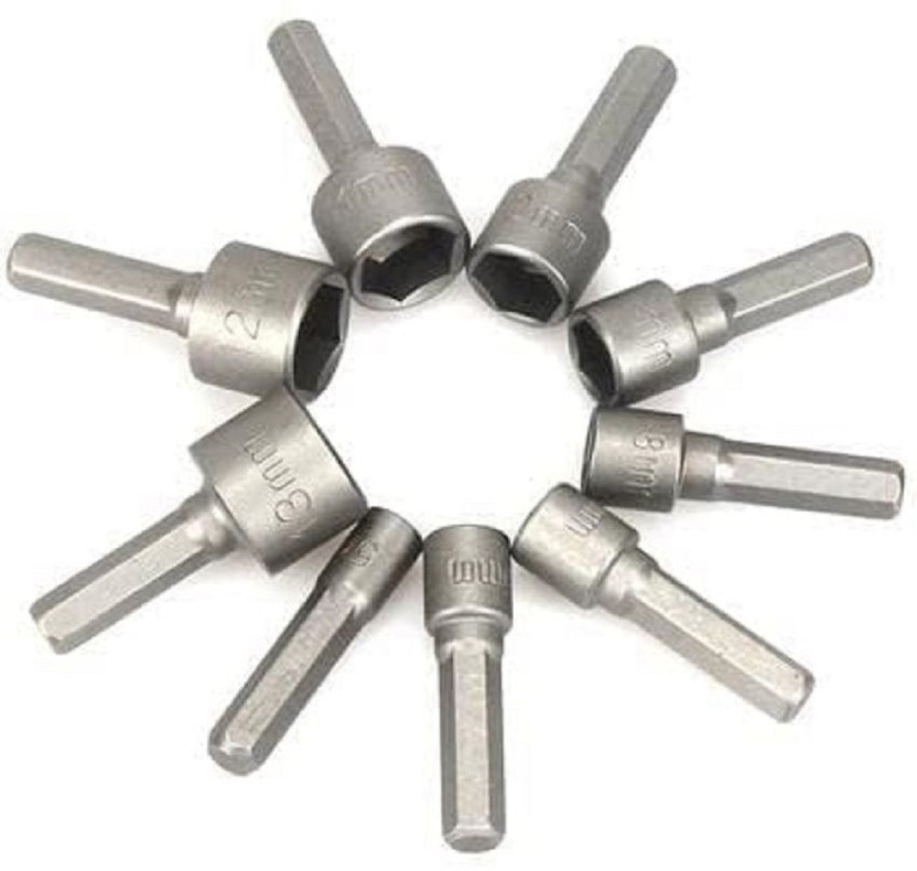 BANISTROKES Nut 9pc Hex Shank Nut Driver Bit Socket Wrench Screw 5-13mm Magnetic Nut Driver(METAL)