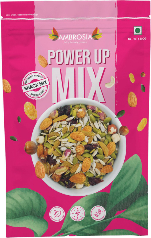AMBROSIA Power Up Trail Mix 200 g | Pre & Post Workout Snack | High Protein Assorted Seeds & Nuts(1 x 200 g)
