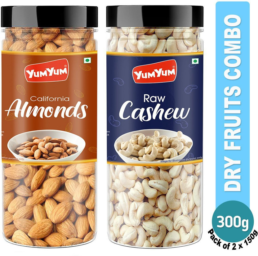 YUM YUM Dry Fruits Combo Pack of Badam Kaju Almonds Cashews Nuts Almonds, Cashews(2 x 150 g)