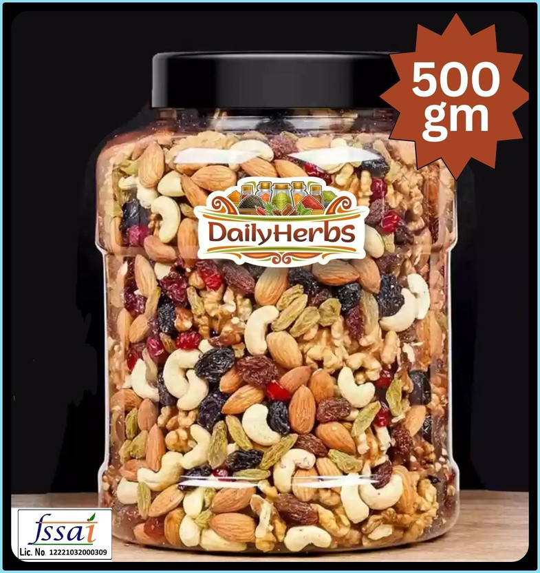 DAILYHERBS Fruit | Panchmeva AAA Almonds, Cashews, Raisins, Apricots(1 x 500 g)