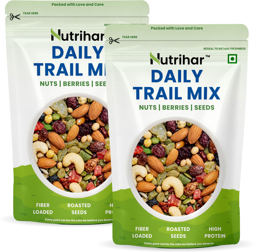 Nutrihar Daily Trail Mix 500g | Mixed Nuts & Dry Fruits | Mixed Dried Seeds | Low Calorie Assorted Seeds & Nuts(2 x 250 g)