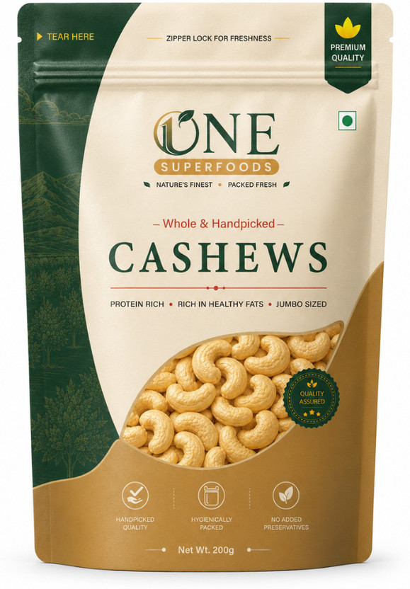 ONE ONE SUPERFOODS Premium Cashews (Kaju) | Rich in Protein and Healthy Fats | Unsalted Cashews(1 x 200 g) - Flipkart Deal