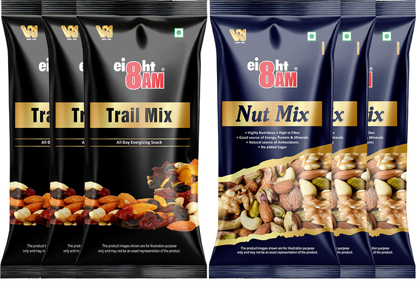 8AM Nuts & Dry Fruits Combo Pouch, Pack of 6, (Trail Mix 35g x 3, Nut Mix 35g x 3),(6 x 35 g)