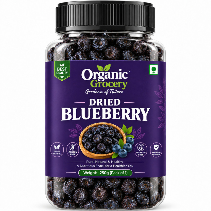 Organic Grocery Dried Blueberries Blueberry - Healthy Snack, Ready to Eat Berries, Fiber Rich Blueberry(1 x 250 g)