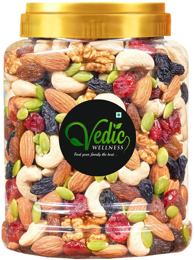 vedic Wellness Trail Mix Mixed Dry Fruits ,Berries & Seeds 12+ in 1 Healthy Snack mix dryfruit Almonds, Apricots, Cashews, Figs, Dry Dates, Raisins, Kiwi, Walnuts, Assorted Seeds & Nuts(1 x 1 kg)