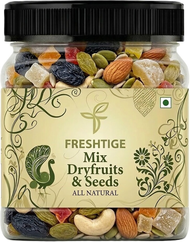 Freshtige 300 grams Energy Boosting Dry Fruits & Seeds Mix for Daily Health Nutrition Assorted Seeds & Nuts(1 x 300 g)