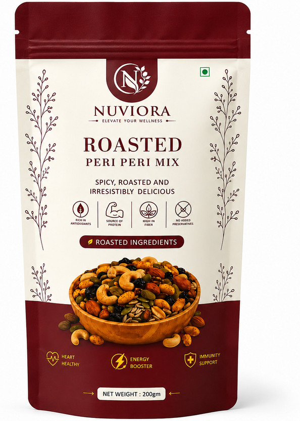 Nuviora Nuviora Roasted Peri Peri Mix | Spicy Nuts & Seeds Trail Mix | Healthy Snacks Assorted Seeds & Nuts(1 x 200 g) - Flipkart Deal