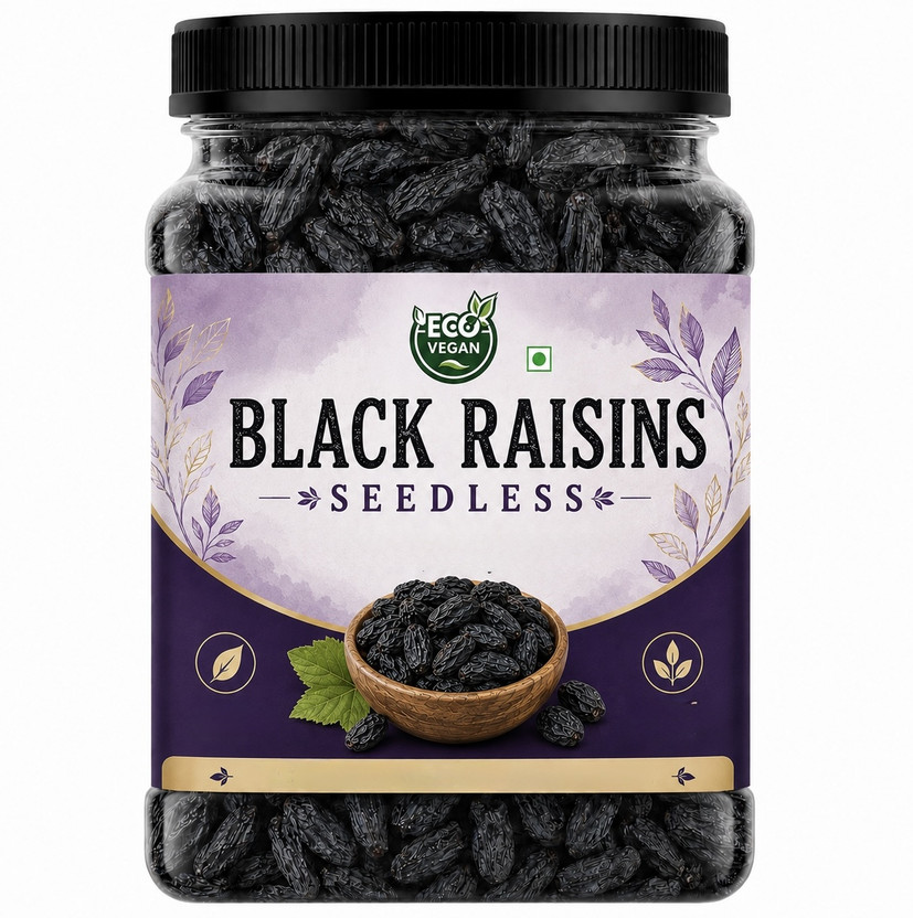 eco vegan Black Dry Grapes | Seedless Raisins for Breakfast, Baking & Desserts Raisins(1 x 1000 g)