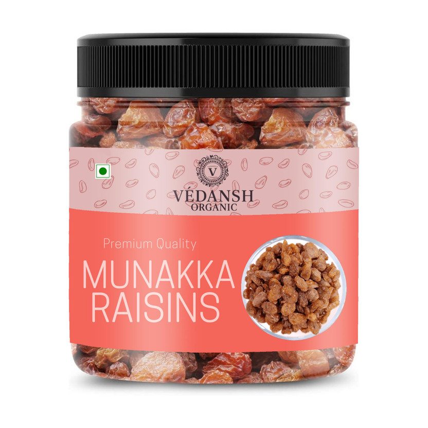 VEDANSH ORGANIC Premium Munakka Raisins - 250g | Sun-Dried Dry Fruits | Rich in Iron & Fiber Raisins(1 x 250 g)