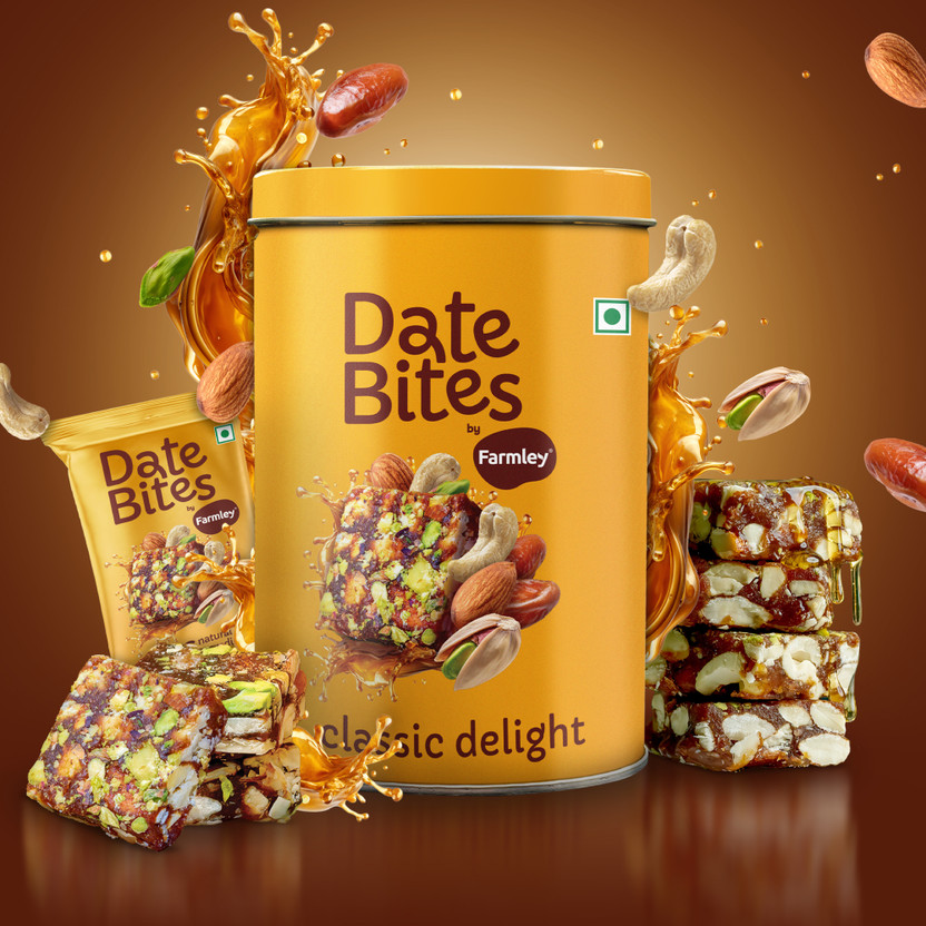 Farmley Date Bites | Indian Sweets | Dry Fruits Barfi | No Added Sugar | Almonds, Cashews, Dates, Pistachios(1 x 200 g)