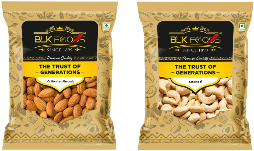 BLK FOODS California Almond & Cashew 1000g | Dry Fruits Combo Pack- Cashews, Almonds(2 x 500 g)