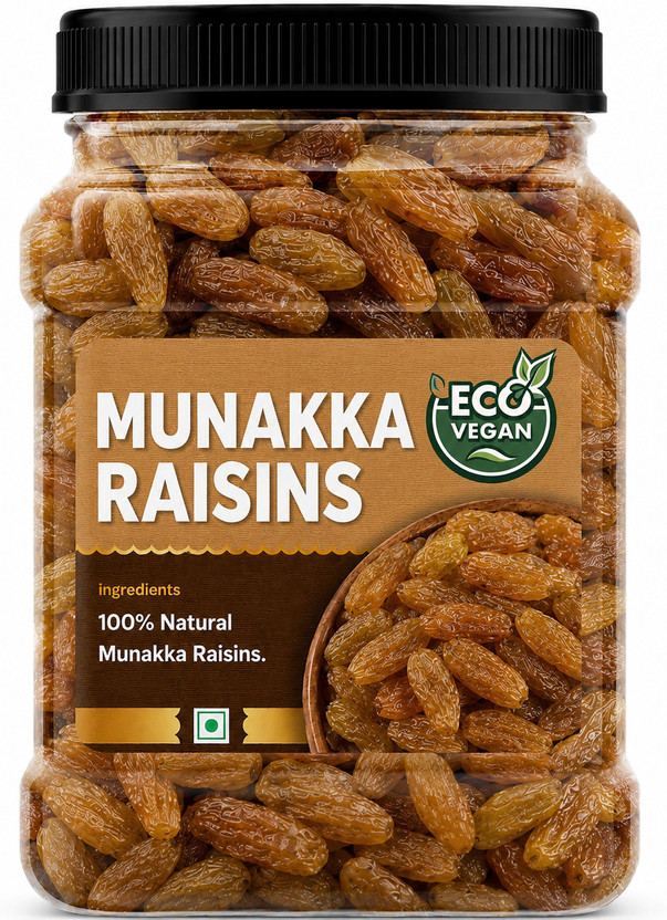 eco vegan Munakka Raisins | Dried Grapes for Snacking, Desserts, Beverages & Daily Use Raisins(1 x 1000 g)