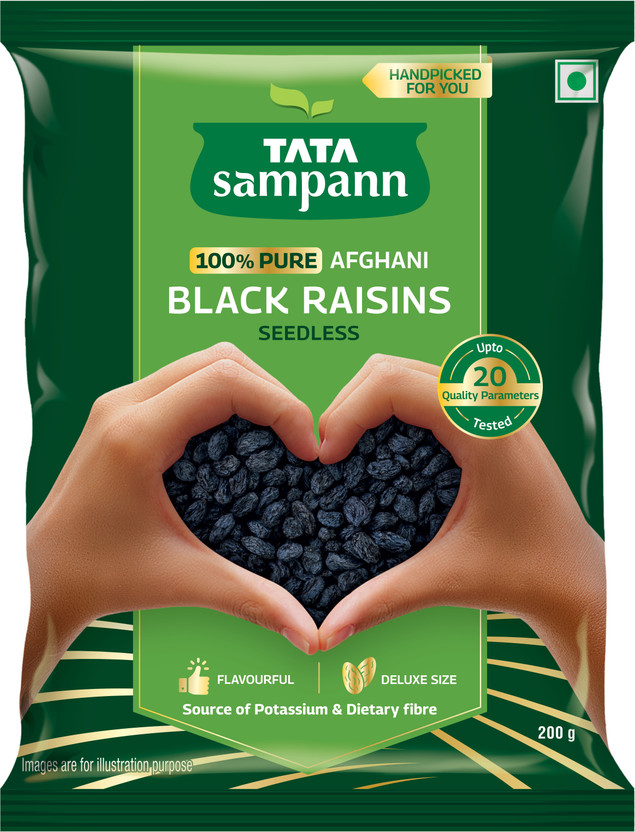 Tata Sampann Seedless Black Raisins 200g | Naturally Sweet Kishmish | Premium Quality Black Raisins(1 x 200 g)