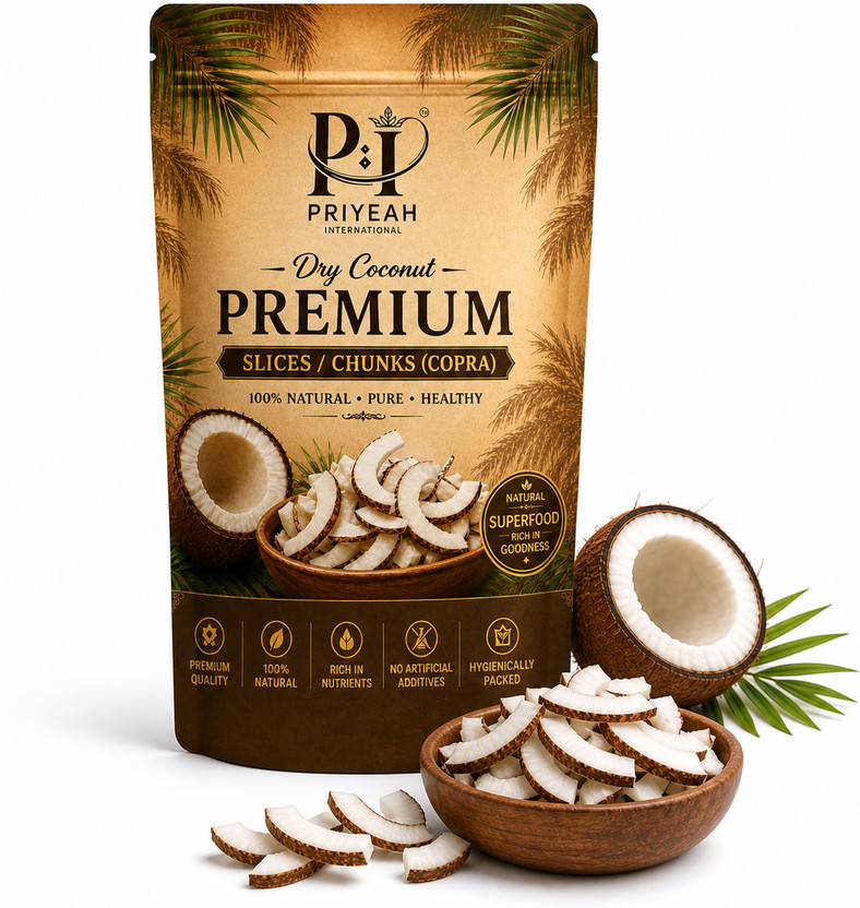 Priyeah international Dried Coconut Slices Premium Coconut Chips Natural Dry Fruit Tasty Snack Coconut(1 x 250 g)