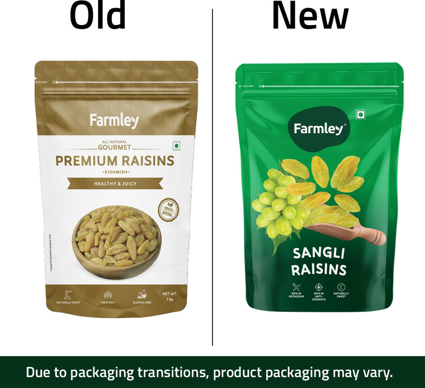 Farmley Premium Raisin Long Standee Pouch Raisins(1 x 1 kg)