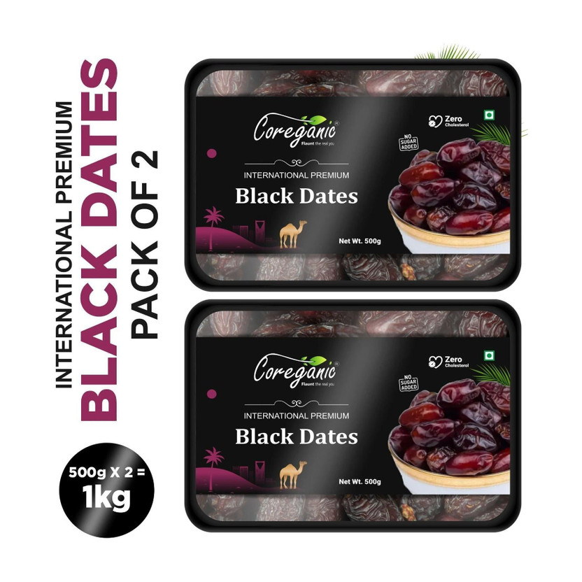 Coreganic 100 % Natural International Premium Black dates (Khajoor) Dates(1 x 1 kg)