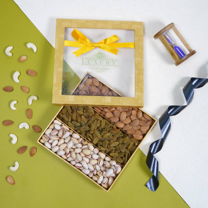 VSD Dry Fruits Gift Box/Hamper, Gold Box with Ribbon Assorted Fruits