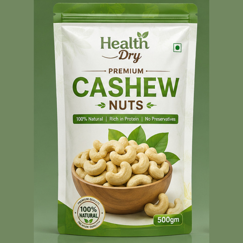 HEALTH DRY Premium Dryfruits Kaju High Protein Dry Fruit, Fasting Cashews(1 x 500 g)
