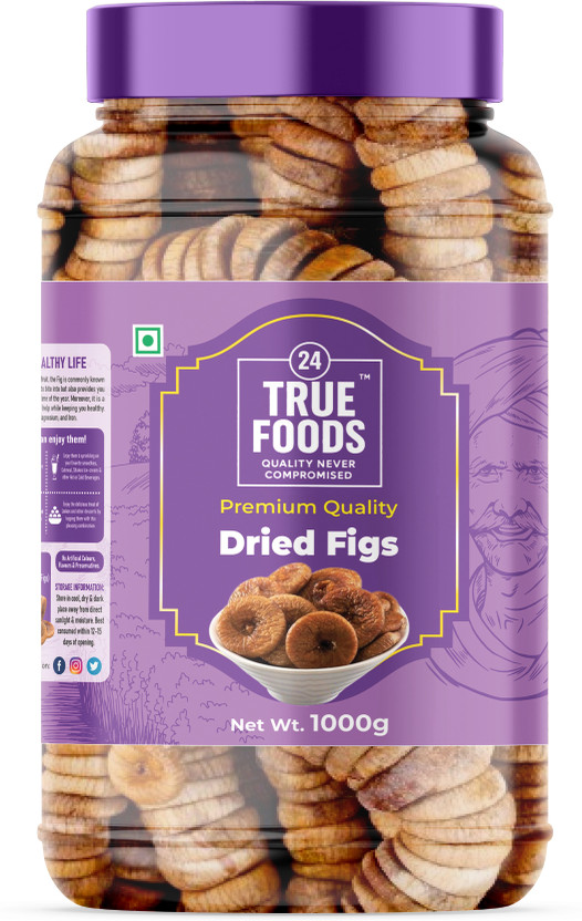 24 True Foods Afghani Anjeer (Dried Figs)- 1 Kg | Rich in Fiber, Calcium & Antioxidants | Figs(1 x 1 kg)
