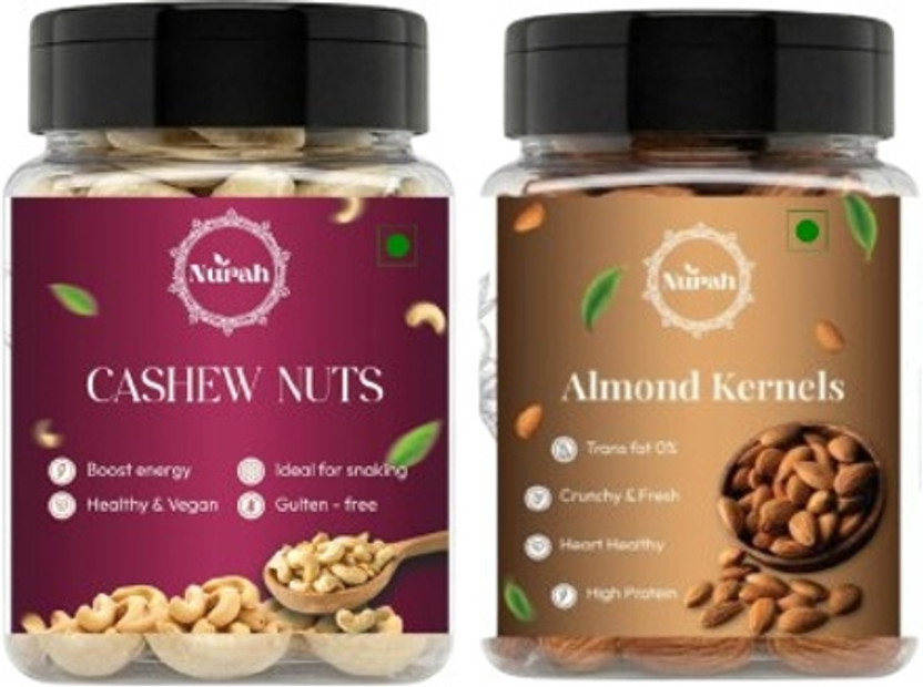 Nurah Almond 400g + Cashew 200g Combo – Buy 1 Get 1 Free Almonds(2 x 0.3 kg)