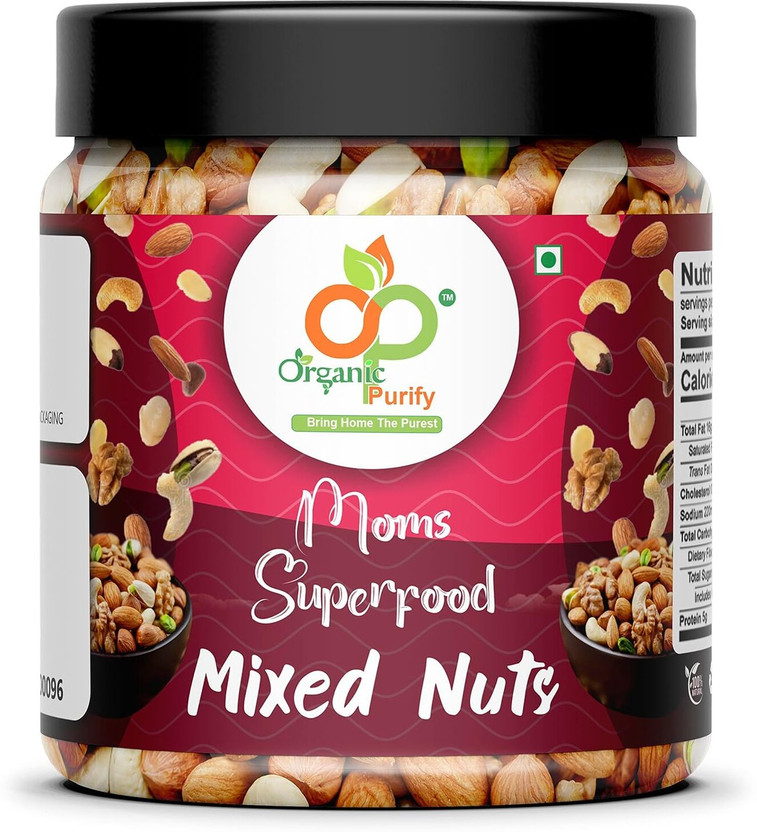 Organic Purify Mom's Superfoood Mixed Nuts Dry Fruits Jar Pack|Healthy Snack Approved by Mother Almonds, Cashews, Raisins, Apricots, Kiwi(1 x 250 g)