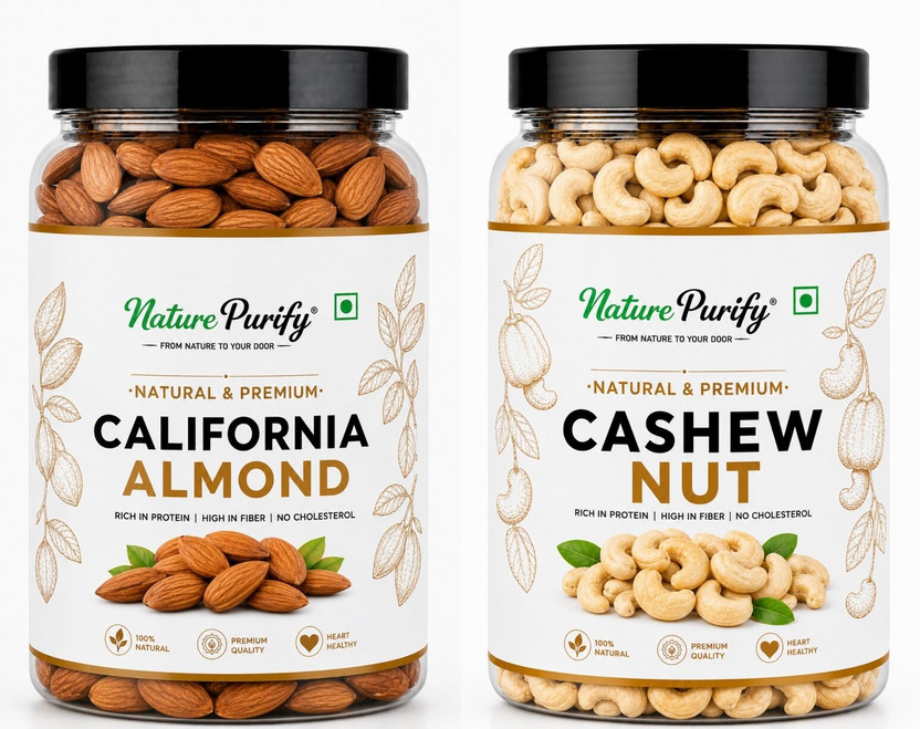 Nature Purify Dry Fruit Combo Almond + Cashew 1kg (Pack of 2) Almonds, Cashews(2 x 0.5 kg)
