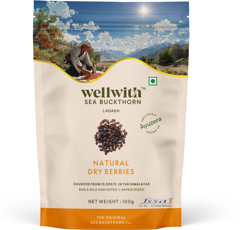 Ayuzera by Wellwith Sea Buckthorn Dry Berry Rich in Omega 3, 6, 7, 9 & Vitamins(100 g)